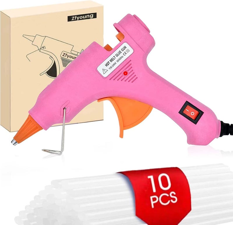 FYOUNG Mini Hot Glue Gun 10pcs Glue Stick Hot Glue Gun Set for Quick Fix Artist DIY Art Home 20w Pink - Image 1